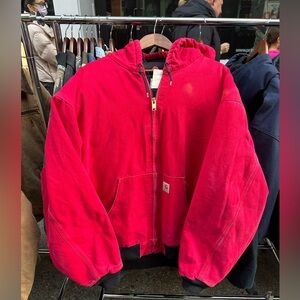 Carhartt J130 Hooded Canvas Workwear Jacket Red 2XL